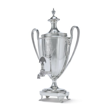 View full screen - View 1 of Lot 590. A GEORGE III SILVER TEA URN, HENRY CHAWNER, LONDON, 1791.