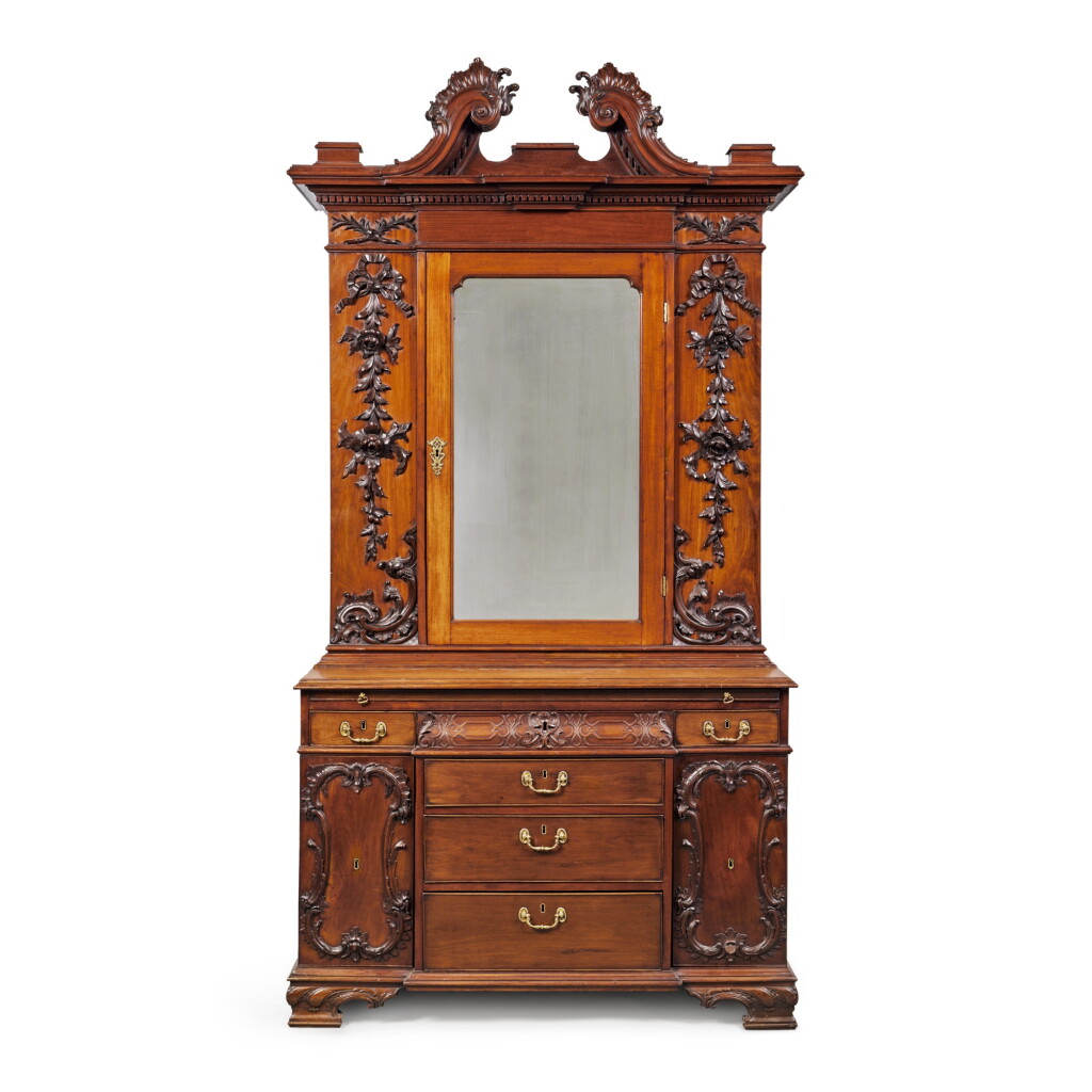 View full screen - View 1 of Lot 4. An Irish George II Mahogany Bureau Cabinet, after a Design by Thomas Chippendale, Circa 1770.