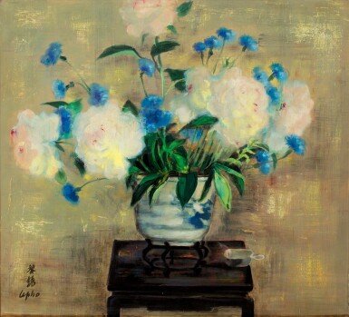 View full screen - View 1 of Lot 3832. Le Pho 黎譜 | Pivoines et bleuets 牡丹花和矢車菊.