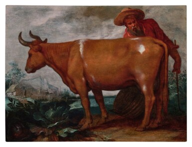 View full screen - View 1 of Lot 366. Cow and herdsman in a landscape.