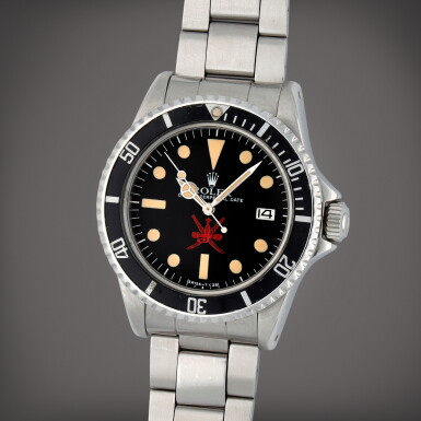 View full screen - View 1 of Lot 65. Retailed by Asprey: Sea-Dweller 'Khanjar', Reference 1665 | A stainless steel wristwatch with date, helium escape valve and bracelet | Circa 1973.