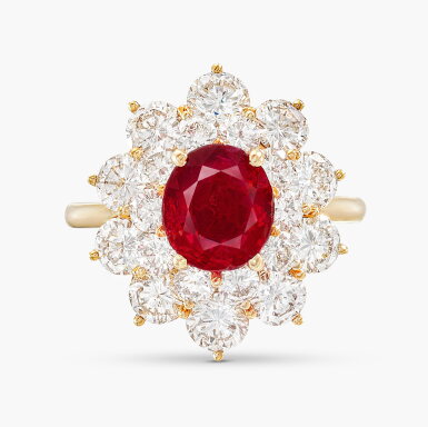 View full screen - View 1 of Lot 1746. Ruby and Diamond Ring | 2.95克拉 天然「緬甸鴿血紅」未經加熱紅寶石 配 鑽石 戒指.