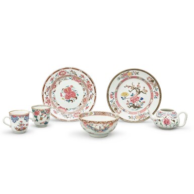 View full screen - View 1 of Lot 1331. Six famille-rose 'floral' vessels, Qing dynasty, 18th century | 清十八世紀 粉彩花卉紋瓷器一組六件.
