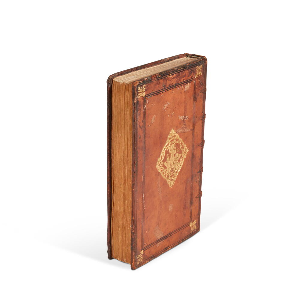 View full screen - View 1 of Lot 201. Martial d'Auvergne, Aresta amorum, Paris, 1544, Parisian tan calf, L'Angelier publisher's binding, gilt edges, the Gómez-de-la-Cortina–Pichon copy.