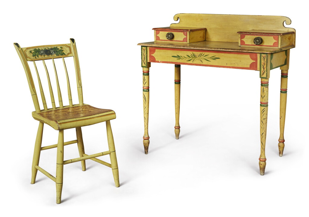 View full screen - View 1 of Lot 318. Fine Classical Polychrome Paint-Decorated Pine Dressing Table, Maine, circa 1825-1840.