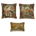 A group of three European textiles panels, now cushions, late 17th and 18th century