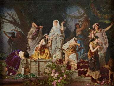 View full screen - View 1 of Lot 484. A Berlin (K.P.M.) Rectangular Plaque, ‘The Wise and Foolish Virgins', Late 19th Century.