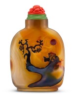 An agate and inside-painted 'prunus' snuff bottle Qing dynasty, 18th – 19th century 清十八至十九世紀 瑪瑙內畫踏雪尋梅鼻煙壺