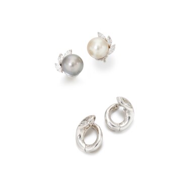 View full screen - View 1 of Lot 244. Two pair of pearl and diamond earrings (Due paia di orecchini in perle e diamanti ).