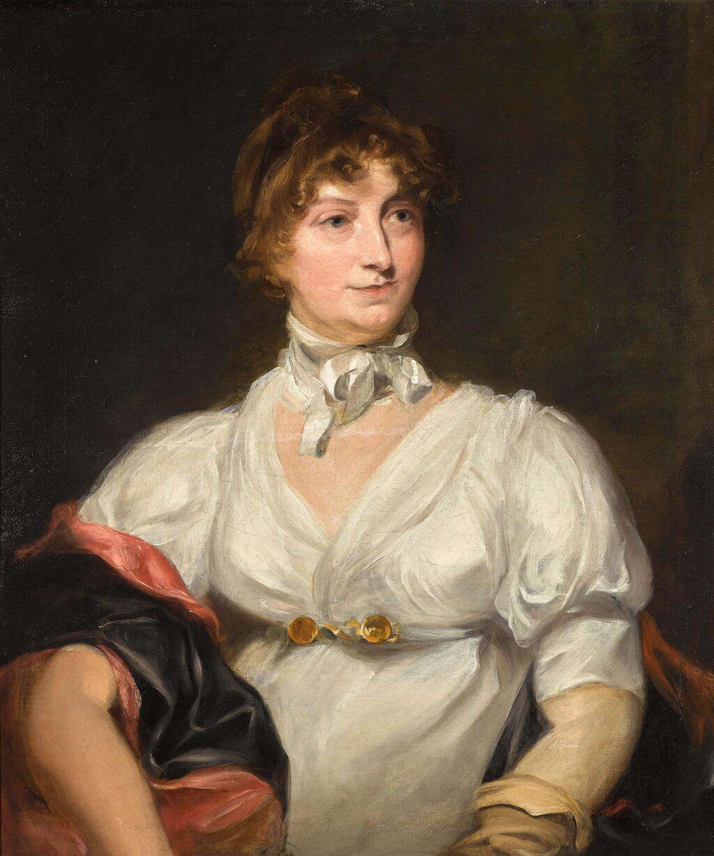 View full screen - View 1 of Lot 150. STUDIO OF SIR THOMAS LAWRENCE, P.R.A. | PORTRAIT OF ELIZABETH GODFREY (1748-1810), HALF-LENGTH, WEARING A WHITE DRESS.