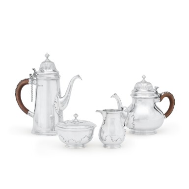 View full screen - View 1 of Lot 111. A four-piece silver tea and coffee service, Asprey & Co., London 1974, the coffee pot C.J. Vanders, London 1969, engraved 'Asprey London'.