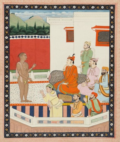 View full screen - View 1 of Lot 598. A nobleman and attendants with a Yogi, India, Kangra, circa 1820.