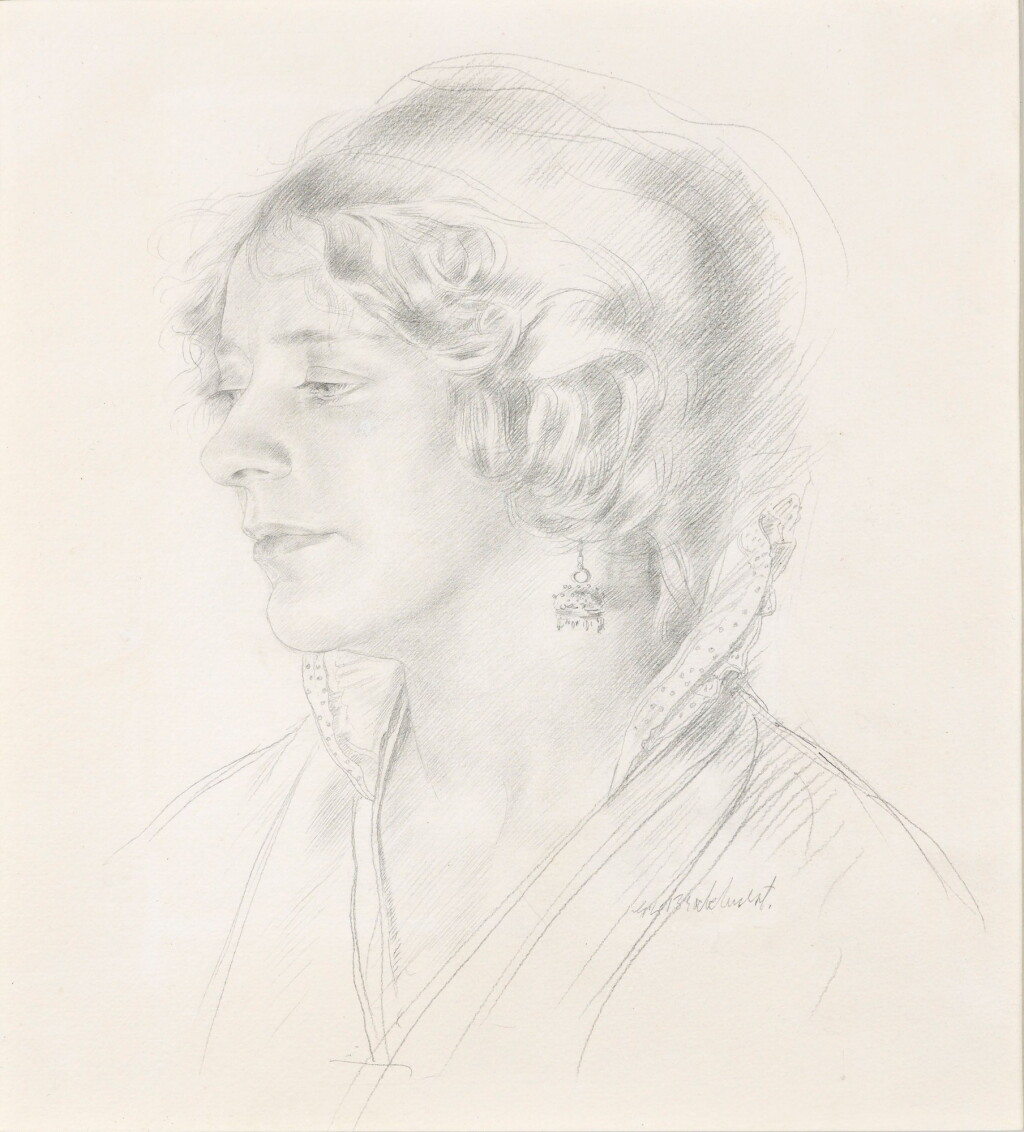 View full screen - View 1 of Lot 115. GERALD LESLIE BROCKHURST, R.A | WOMAN WITH AN EARRING.