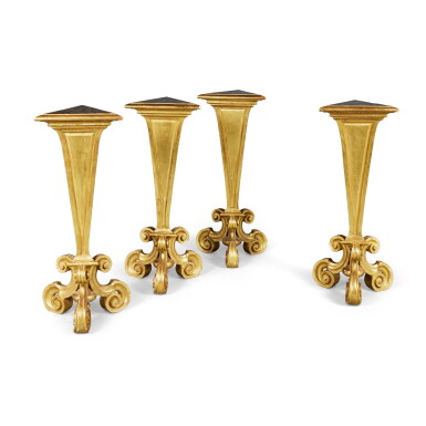 View full screen - View 1 of Lot 661. A Set of Four Louis XIV Carved Giltwood Torchères, Early 18th Century.
