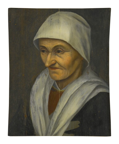 View full screen - View 1 of Lot 12. Sold Without Reserve | MANNER OF PIETER BRUEGEL THE ELDER | PORTRAIT OF A PEASANT WOMAN, HALF LENGTH, FACING LEFT.