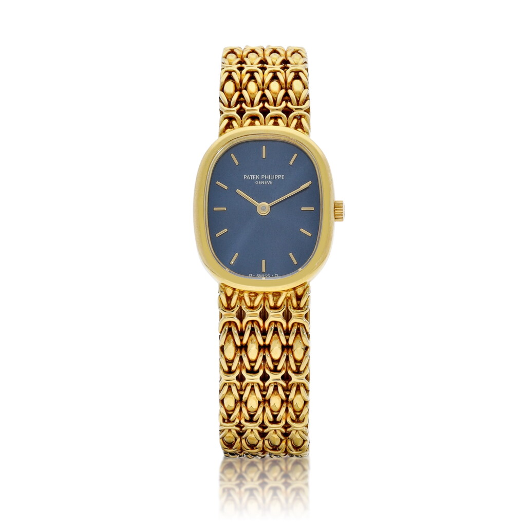 View full screen - View 1 of Lot 8087. Patek Philippe | Reference 4764, A yellow gold bracelet watch, Circa 1993 | 百達翡麗 | 型號4764 黃金鏈帶腕錶,約1993年製.