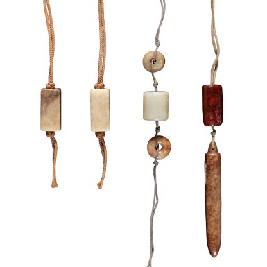 View full screen - View 1 of Lot 4. A group of seven jade beads and toggles, Han dynasty or later | 漢或以後 各式玉飾一組七件.