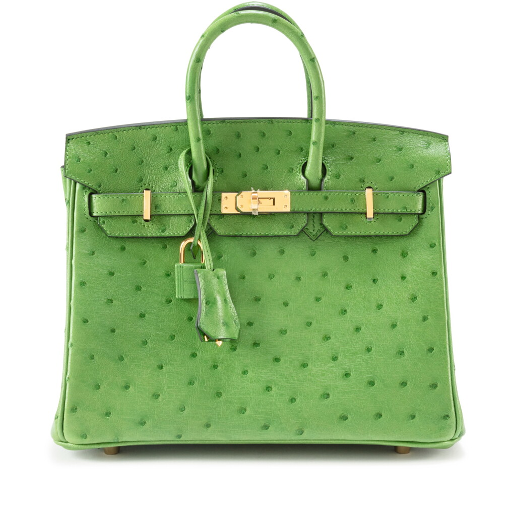 View full screen - View 1 of Lot 652. Vert Yucca Ostrich Birkin 25 Gold Hardware, 2024.