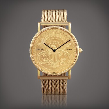 View full screen - View 1 of Lot 476. Montre bracelet en or jaune pièce de vingt dollars | Yellow gold twenty dollars coin bracelet watch Vers 1990 | Circa 1990.
