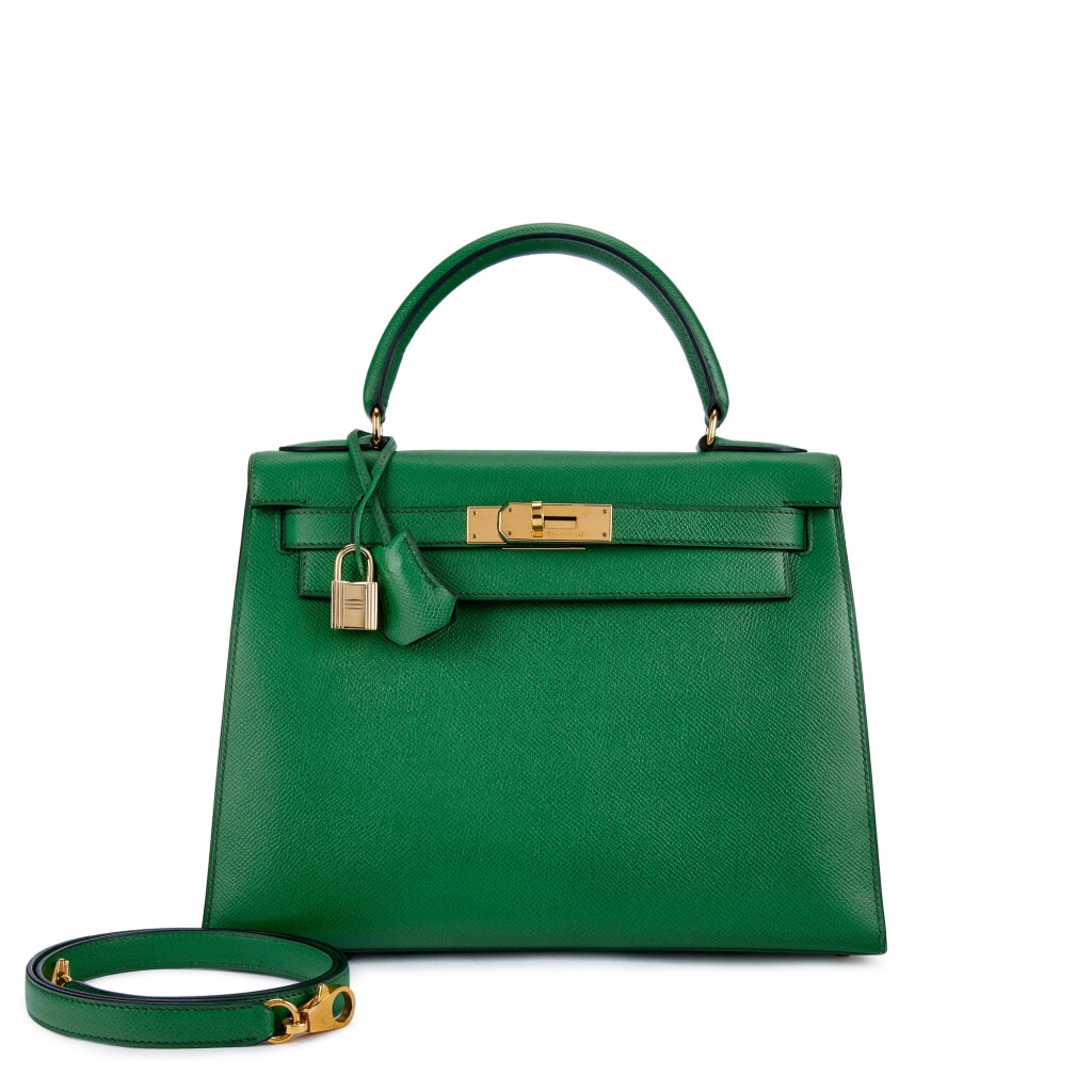 View full screen - View 1 of Lot 9749. Vintage Vert Clair Courchevel Kelly 28 Sellier Gold Hardware, 1994.