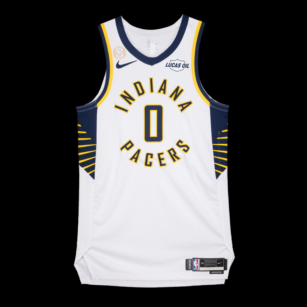View full screen - View 1 of Lot 21. Tyrese Haliburton Indiana Pacers 2025-2026 Kia NBA Tip-Off Game Issued Association Edition Jersey | Special Edition 'All-NBA Third Team' Trophy Patch.