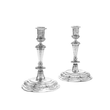 View full screen - View 1 of Lot 114. A pair of silver candlesticks, probably Bologna, circa 1730 | Paire de flambeaux en argent, probablement Bologne, vers 1730.