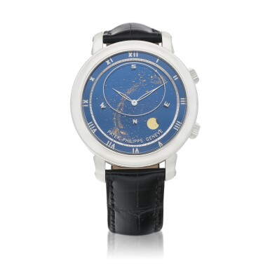 View full screen - View 1 of Lot 96. Celestial, Ref. 5102G White gold astronomical wristwatch with sky chart, phases and orbit of the moon including time of meridian passage of sirius and the moon Made in 2003.