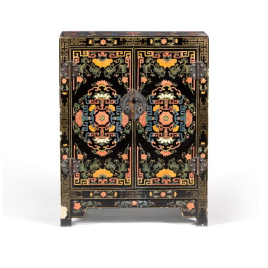 View full screen - View 1 of Lot 1551. A black lacquer and painted cabinet, 20th century.