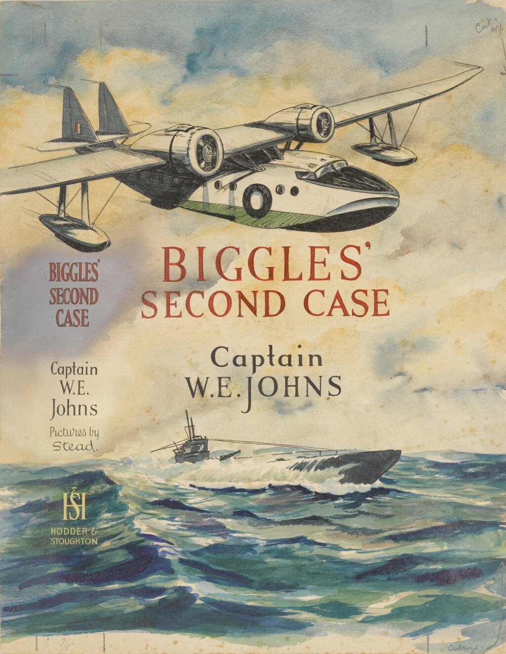 View full screen - View 1 of Lot 135. Leslie Stead | "Biggles Second Case...", c.1948, original dust-jacket design.