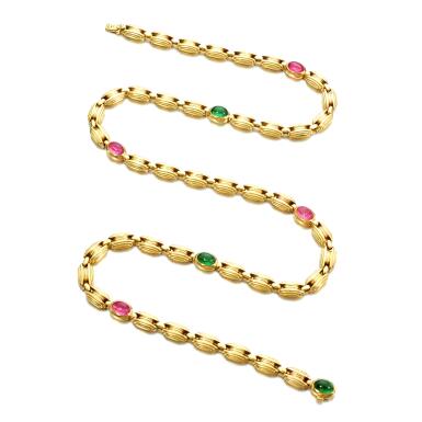 View full screen - View 1 of Lot 810. Gold and tourmaline sautoir.