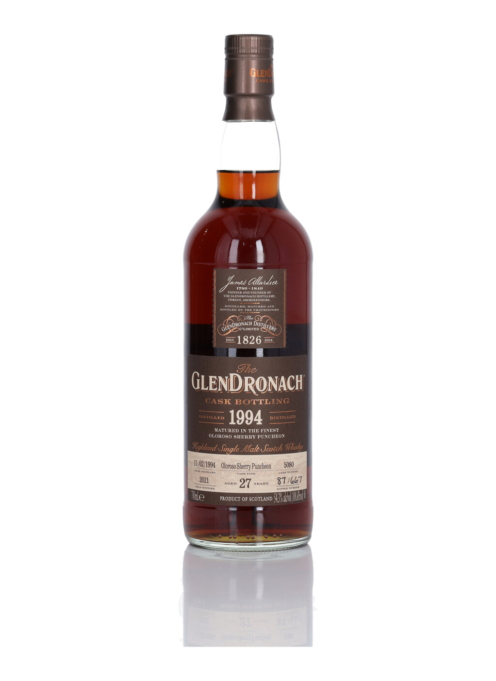 View full screen - View 1 of Lot 92. The Glendronach Single Cask 27 Year Old 52.9 abv 1994 (1 Bottle 70cl).
