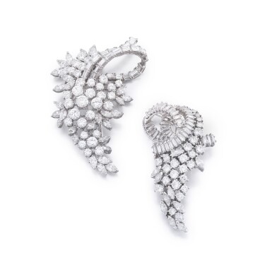 View full screen - View 1 of Lot 55. Deux broches diamant | Two diamond brooches.