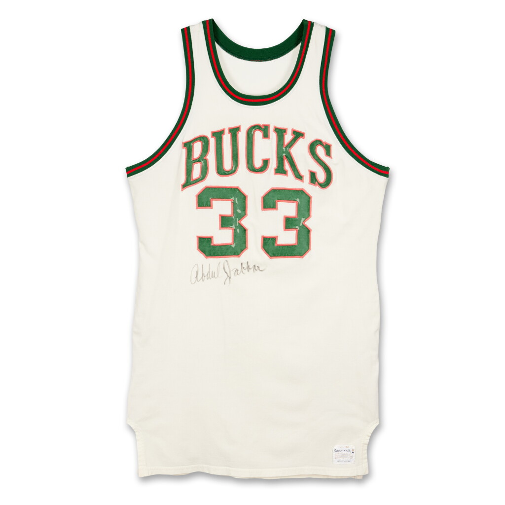 View full screen - View 1 of Lot 17. Lew Alcindor 1971 NBA Finals Milwaukee Bucks Game Worn and Signed Jersey | 1st Championship | 2nd Season | 1st MVP | Finals MVP | Matched to 3 Games | Pre Name Change | 3 Double-Doubles | 20-20 Game.