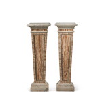 A Pair of Italian Neoclassical Style Variegated White and Grey Marble, Alabaster and Verde Antico Veneered Pedestals, 20th Century