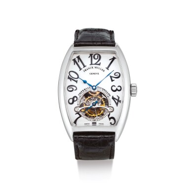 View full screen - View 1 of Lot 2010. FRANCK MULLER | IMPERIAL TOURBILLON, REFERENCE 5850T A PLATINUM TOURBILLON WRISTWATCH, CIRCA 2008 | "Imperial Tourbillon 型號5850T 鉑金陀飛輪腕錶,機芯編號62157,錶殼編號21,約2008年製".
