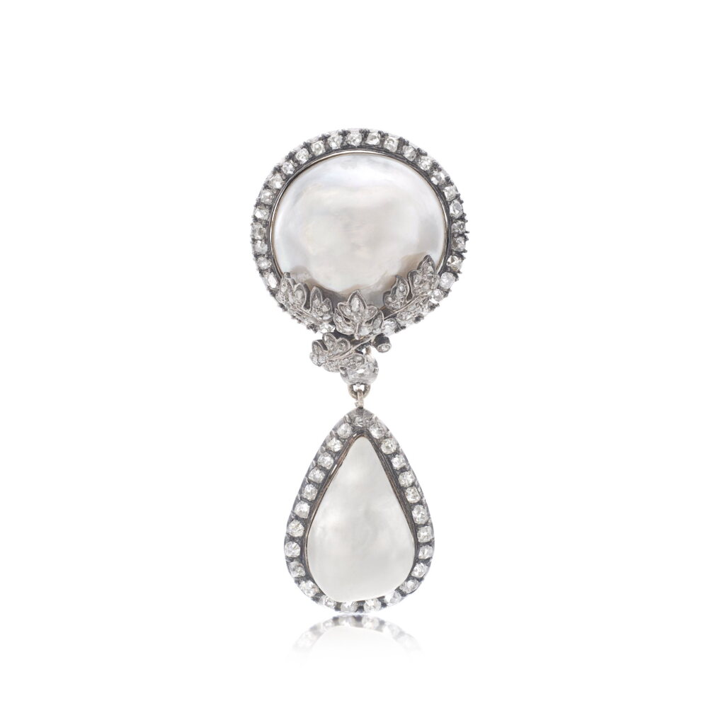 View full screen - View 1 of Lot 1049. Blister pearl and diamond brooch, circa 1860.