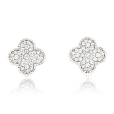 View full screen - View 1 of Lot 233. Paire de boucles d'oreille diamants, "Magic Alhambra" | Pair of diamond earrings, 'Magic Alhambra'.