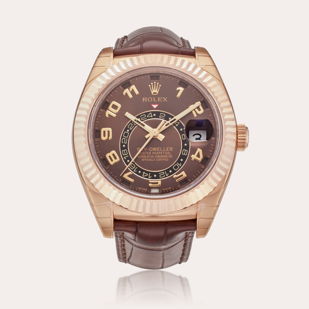 View full screen - View 1 of Lot 4. Reference 326135 Sky-Dweller | A pink gold automatic annual calendar dual time wristwatch, Circa 2013.