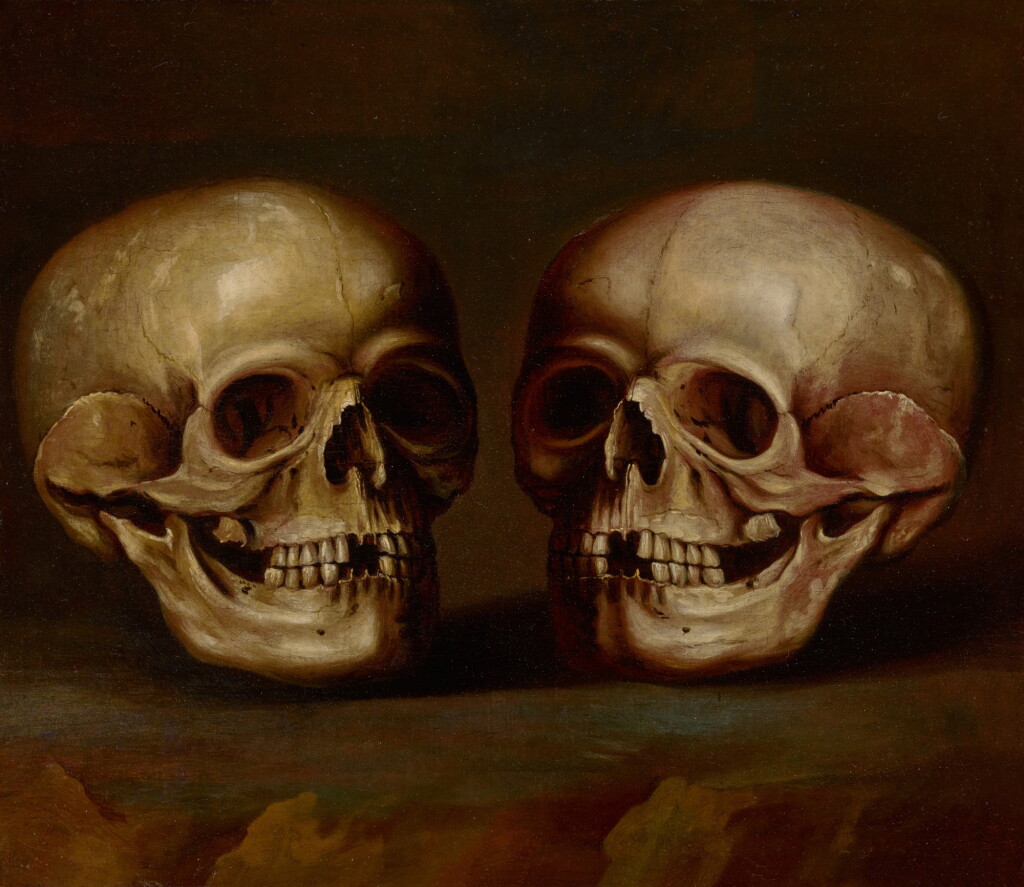 View full screen - View 1 of Lot 325. Vanitas still life with skull seen from two angles.