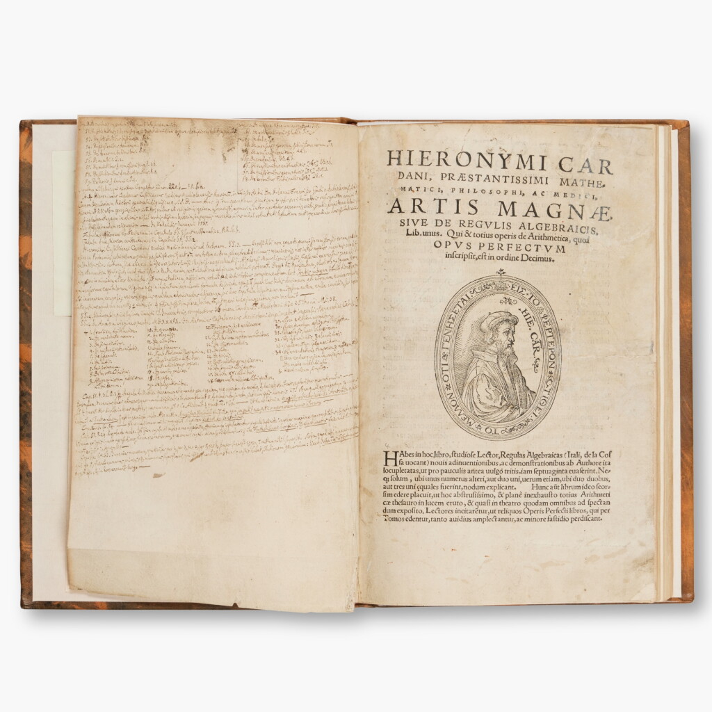 View full screen - View 1 of Lot 12. Cardano, Girolamo | Artis magnae, sive de regulis algebraicis, Lib. unus, Nuremberg, 1545, first edition.