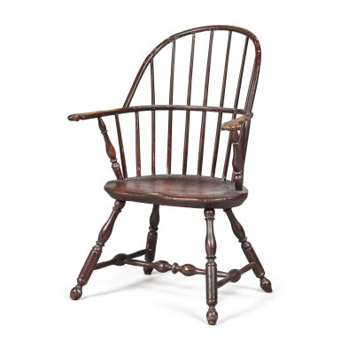 View full screen - View 1 of Lot 34. A Fine Brown-Painted Sack-Back 'Knuckled' Windsor Armchair, Southeastern Pennsylvania, Circa 1775.