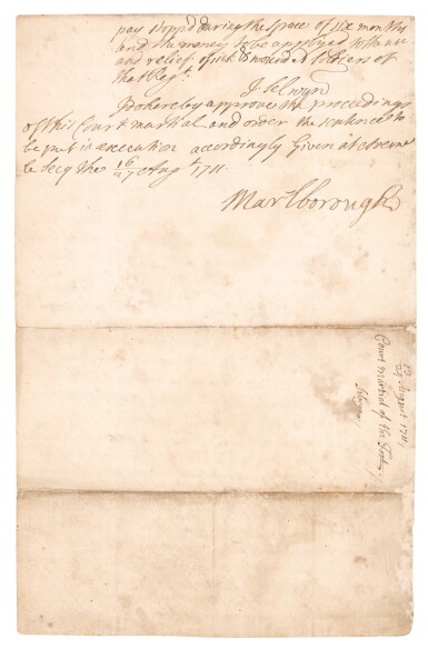 View full screen - View 1 of Lot 67. John, Duke of Marlborough | two documents, and a document signed by Sarah Duchess of Marlborough, 1708-14.