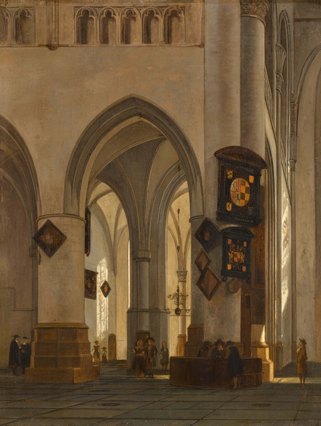 View full screen - View 1 of Lot 57. GERRIT ADRIAENSZ. BERCKHEYDE | INTERIOR OF ST BAVO CATHEDRAL, HAARLEM, WITH FIGURES CONVERSING.