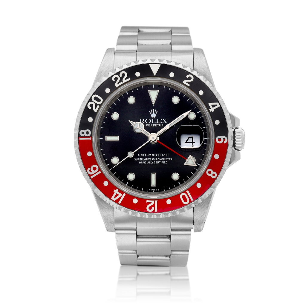 View full screen - View 1 of Lot 8131. GMT-Master II, Reference 16710 | A stainless steel dual time zone wristwatch with date and bracelet, Circa 1998 | 勞力士 | GMT-Master II | 型號16710 | 精鋼兩地時間鏈帶腕錶,備日期顯示,約1998年製.