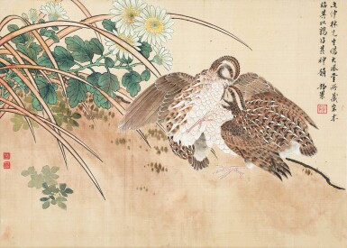 View full screen - View 1 of Lot 3117. 喻仲林 秋菊雙安 | Yu Chunglin, Quails by Autumn Chrysanthemum.