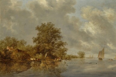 View full screen - View 1 of Lot 152. River landscape with figures in rowing boats.