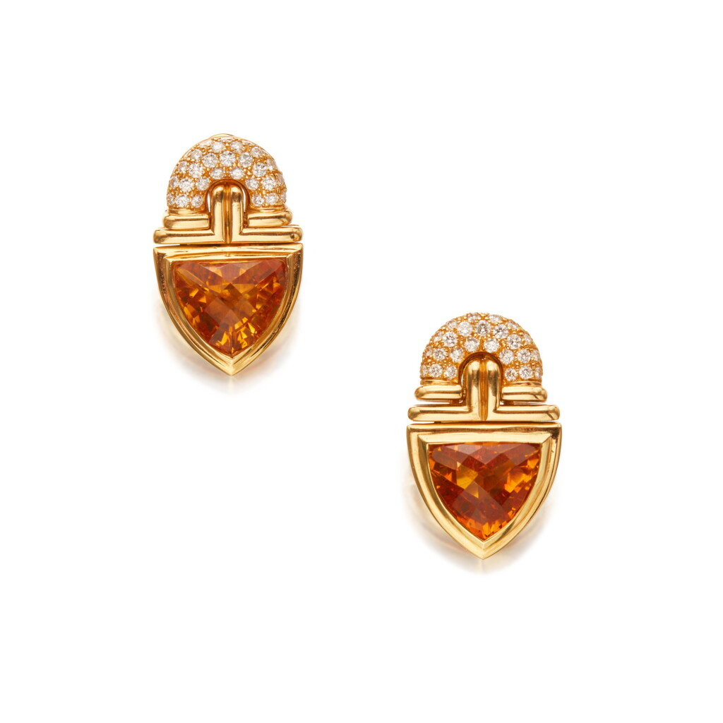 View full screen - View 1 of Lot 5. Pair of Citrine and Diamond 'Parentesi' Earclips.