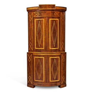 View full screen - View 1 of Lot 552. A North German Neoclassical Fruitwood Parquetry Mahogany Corner Cabinet, Circa 1800.
