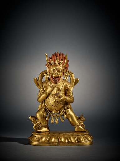 View full screen - View 1 of Lot 347. A Gilt Copper Alloy Figure of Vajrabhairava, Tibeto-Chinese, 18th Century.