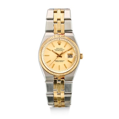View full screen - View 1 of Lot 857. ROLEX | DATEJUST, REFERENCE 1630 A YELLOW GOLD AND STAINLESS STEEL BRACELET WATCH WITH DATE, CIRCA 1978.